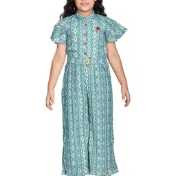 Peppermint Girls Shirt Collar Ethnic Motif Printed Waist Tie-Ups Basic Jumpsuit-image-50
