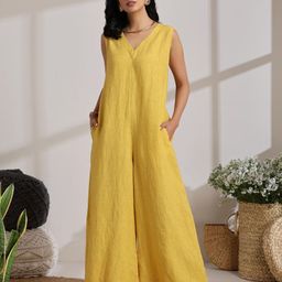VASSTRAM V-Neck Linen Basic Jumpsuit-picture-11