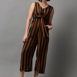 SHOWOFF Brown & Black Striped Basic Jumpsuit-picture-22