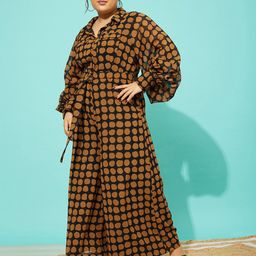 QUIERO MAS Plus Size Printed Shirt Collar Basic Jumpsuit-10