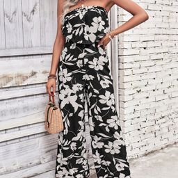 StyleCast Black Strapless Printed Basic Jumpsuit-picture-4