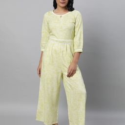 AURELIA Printed Keyhole Neck Waist Tie-Ups Basic Jumpsuit-7
