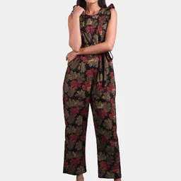 INDOPHILIA Printed Waist-Tie-Ups Cotton Basic Jumpsuit-image-10