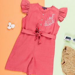 Purple United Kids Girls Linen Playsuit-image-106
