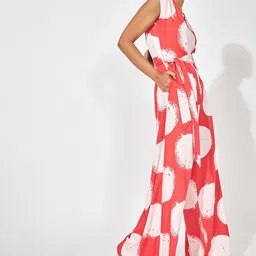 The Label Life Red & White Modal Printed Wide Leg Basic Jumpsuit-10