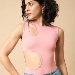 COLOR CAPITAL Round Neck Cut Out Detail Bodysuit-image-84
