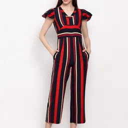 Slenor Striped V Neck Basic Jumpsuit-picture-28
