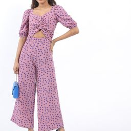 KETCH Polka Dot Printed Sweetheart Neck Gathers Cut Outs Basic Jumpsuit-picture-12