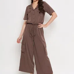 Color Cocktail Shirt Collar Basic Jumpsuit-image-19