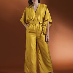 Globus Bright Ideas Wrap Neck Kimono Style Extended Sleeves Waist Tie-Up Jumpsuit-picture-32