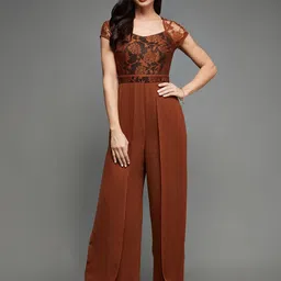 Miss Chase Rust Self Design Basic Jumpsuit-image-46