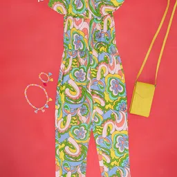 YU by Pantaloons Girls Floral Printed Cold Shoulder Sleeves Basic Jumpsuit-image-22