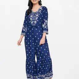 Global Desi Blue & White Printed Basic Jumpsuit-picture-20