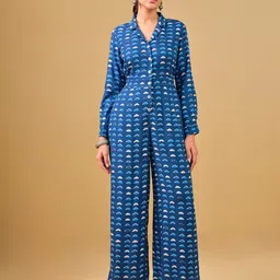 Global Desi Lapel Collar Printed Basic Jumpsuit-picture-13