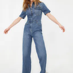 Trendyol Shirt Collar Short Sleeves Basic Jumpsuit-image-61
