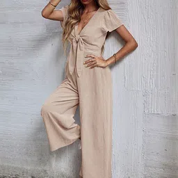 StyleCast Khaki V-Neck Basic Jumpsuit-picture-55