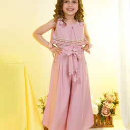 Peppermint Girls Round Neck Self Design Sleeveless Jumpsuit-image-62