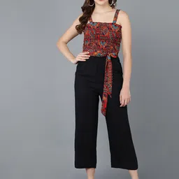 ZNX Clothing Women Red & Blue Printed and Smoking Basic Jumpsuit-36