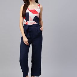 Zima Leto Blue & White Printed Basic Jumpsuit-49