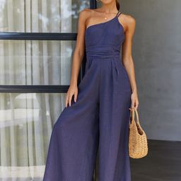 LULU & SKY Wide-Leg One Shoulder Basic Jumpsuit-51