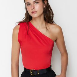 Trendyol Cherry Red One Shoulder Bodysuit-image-51