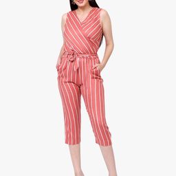 Recap Striped V-Neck Waist Tie-Ups Capri Jumpsuit-picture-39