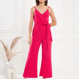 KASSUALLY Fuchsia Shoulder Straps Wrap Basic Jumpsuit-picture-18