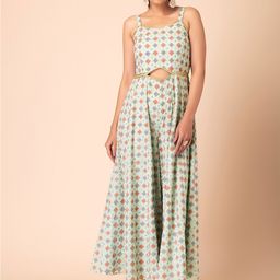 INDYA Women Light Green Printed Cut Out Waist Jumpsuit-picture-22