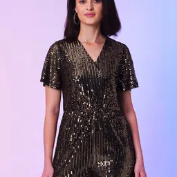 Globus Black Embellished Wrap Neck Mini Party Playsuit-picture-40