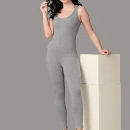 Oh So Fly Grey Solid Cotton Bodycon Basic Jumpsuit-picture-10