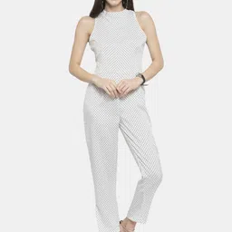 Enchanted Drapes White & Black Printed Basic Jumpsuit-14