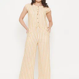 FABNEST Yellow & Off White Striped Basic Jumpsuit-picture-34