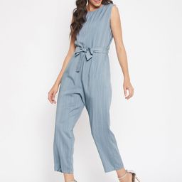 Crimsoune Club Women Blue & White Striped Basic Jumpsuit-13