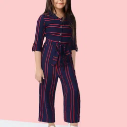 Naughty Ninos Girls Navy Blue & Red Striped Basic Jumpsuit-image-15