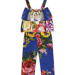 A.T.U.N. Girls Blue & Pink Printed Basic Jumpsuit with Ruffles-image-41