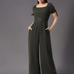 Miss Chase Green Solid Basic Jumpsuit-18