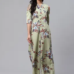 Deewa Women Green & Blue Floral Print Cold-Shoulder Basic Jumpsuit-18