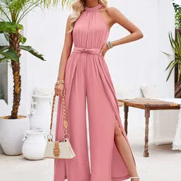 StyleCast Pink Halter Neck Basic Jumpsuit-19