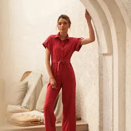 Style Island Adele Shirt Collar Roll Up Sleeves Tencel Basic Jumpsuit-picture-11