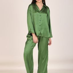 Masha Shirt Collar Long Sleeves Satin Oversized Shirt & Pyjamas-image-40