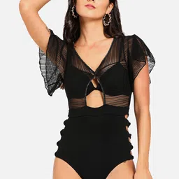 HAUTE SAUCE by  Campus Sutra Self Design Flutter Sleeve Bodysuit-image-98