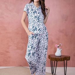Clovia Women Pastel Pink & Navy Blue Floral Print Night suit-image-99