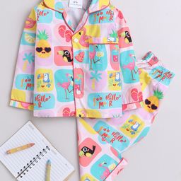 Knitting Doodles Girls Conversational Printed Pure Cotton Night Suit-14