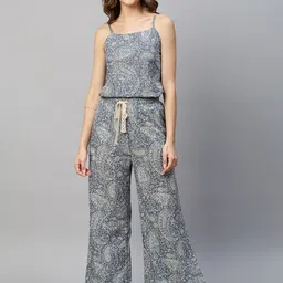 DRAPE IN VOGUE Grey & White Ethnic Motifs Printed Night Suit-image-72
