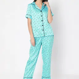 Smarty Pants Women Sea Green Floral Printed Night Suit-image-90