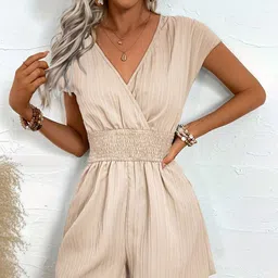 StyleCast Beige Striped V-Neck Playsuit-picture-32