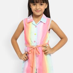 Nauti Nati Girls Pink & Blue Striped Jumpsuit-image-55