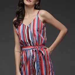 BAESD Striped Organic Cotton Shoulder Straps Waist Tie-Ups Jumpsuit-picture-29