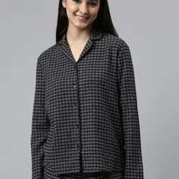 Enamor Women Black & White Checked Night suit-image-118