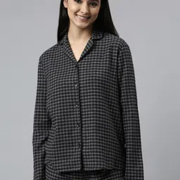 Enamor Women Charcoal & White Checked Night suit-image-89